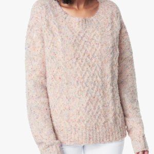 Joe's Jeans Cable Knit Cotton Candy Pink Confetti Fleck Crewneck Sweater XS